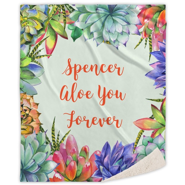 Custom Succulents Sherpa Throw Blanket - 60"x80" (Personalized)