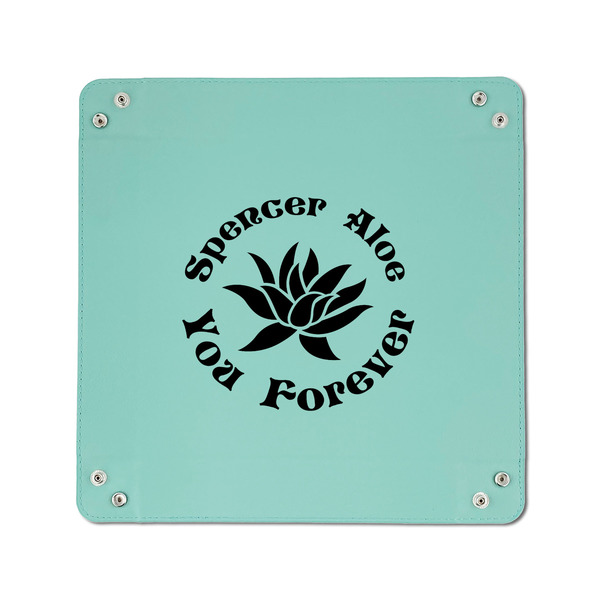 Succulents 6" x 6" Teal Leatherette Snap Up Tray - APPROVAL