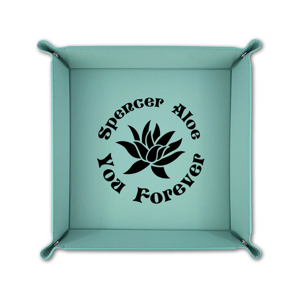Succulents 6" x 6" Teal Leatherette Snap Up Tray - FOLDED UP