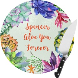 Succulents Round Glass Cutting Board - Small (Personalized)