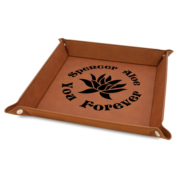 Custom Succulents 9" x 9" Leather Valet Tray w/ Name or Text