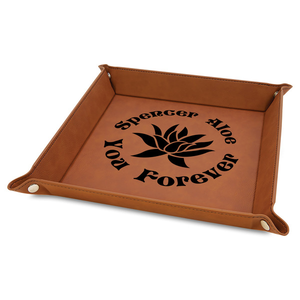 Custom Succulents Faux Leather Dice Tray - 9" x 9" - Rawhide (Personalized)