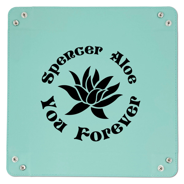 Succulents 9" x 9" Teal Leatherette Snap Up Tray - APPROVAL