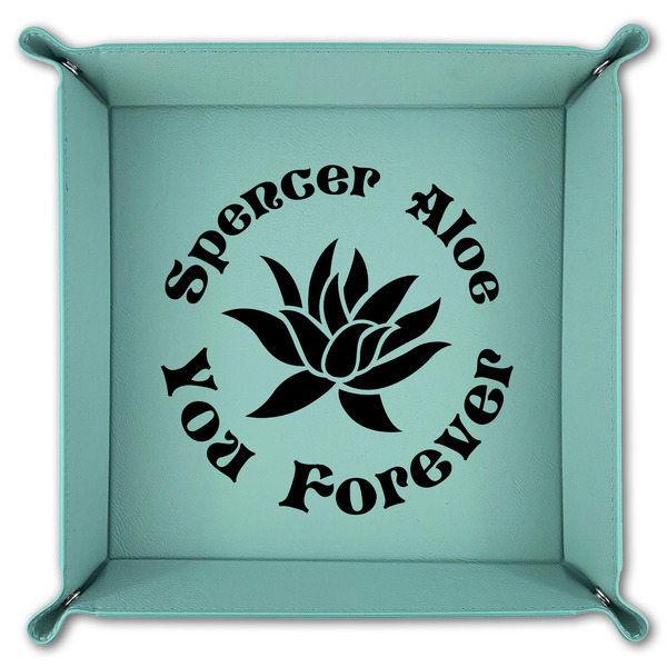 Succulents 9" x 9" Teal Leatherette Snap Up Tray - FOLDED