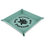 Succulents Faux Leather Dice Tray - 9" x 9"  - Teal (Personalized)