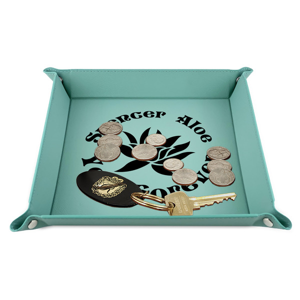 Succulents 9" x 9" Teal Leatherette Snap Up Tray - STYLED