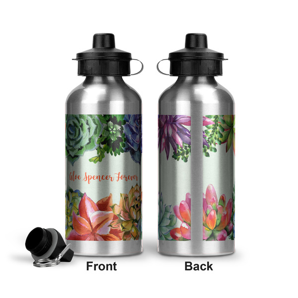 Succulents Aluminum Water Bottle - Front and Back