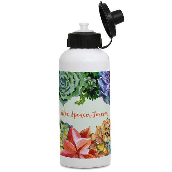 Custom Succulents Water Bottles - Aluminum - 20 oz - White (Personalized)