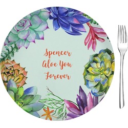 Succulents 8" Glass Appetizer / Dessert Plates - Single or Set (Personalized)