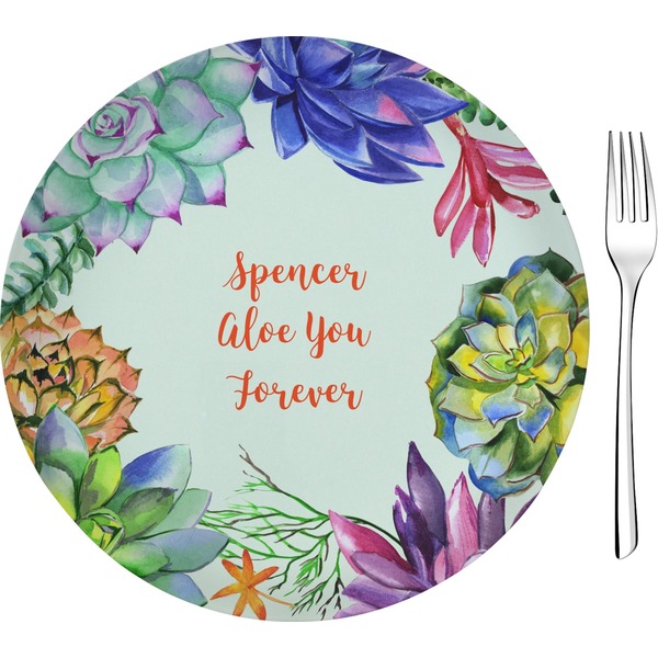 Custom Succulents 8" Glass Appetizer / Dessert Plates - Single or Set (Personalized)