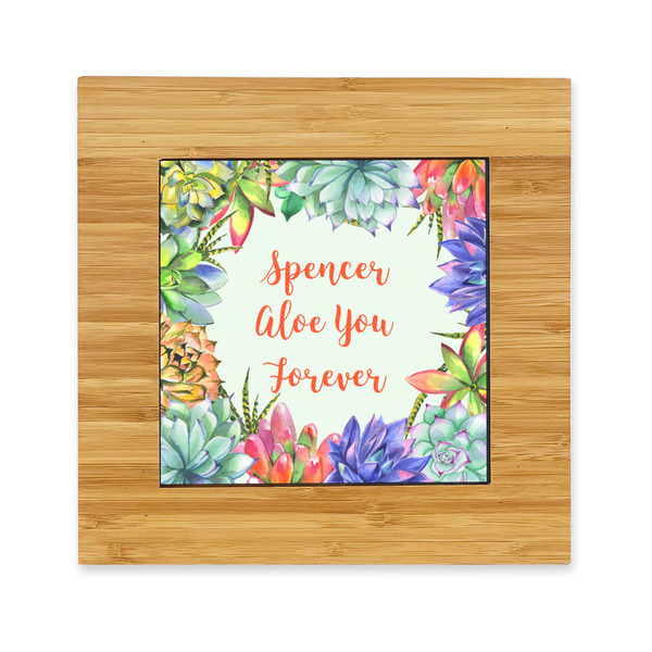 Custom Succulents Bamboo Trivet with Ceramic Tile Insert (Personalized)