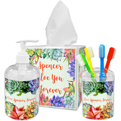 Succulents Acrylic Bathroom Accessories Set w/ Name or Text