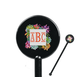 Succulents 5.5" Round Plastic Stir Sticks - Black - Single Sided (Personalized)