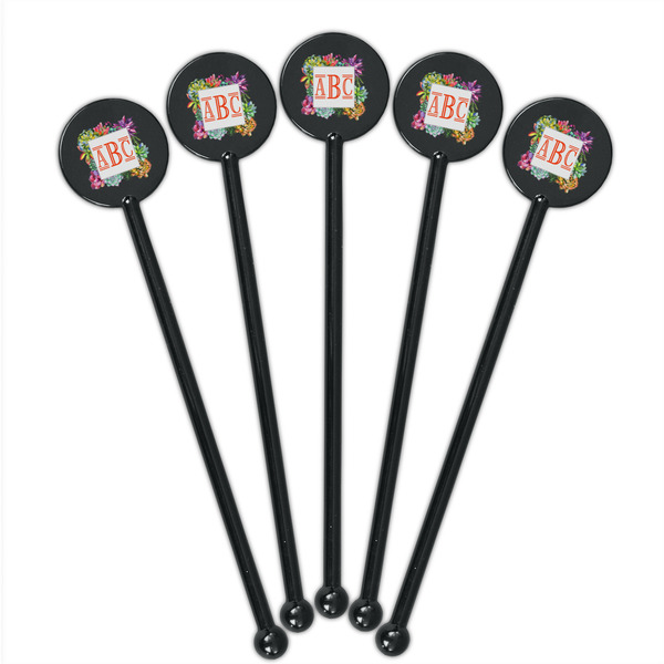 Succulents Black Plastic 5.5" Stir Stick - Round - Fan View