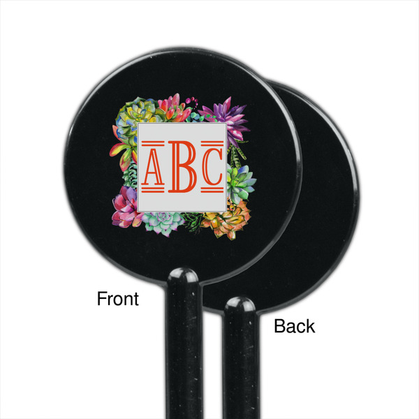 Succulents Black Plastic 5.5" Stir Stick - Single Sided - Round - Front & Back