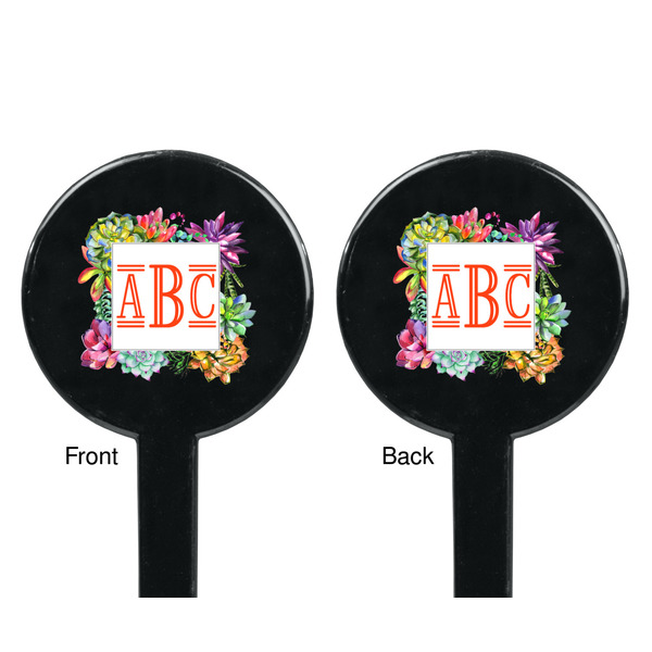 Succulents Black Plastic 7" Stir Stick - Double Sided - Round - Front & Back