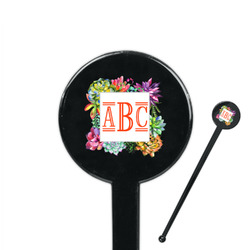 Succulents 7" Round Plastic Stir Sticks - Black - Double Sided (Personalized)