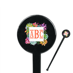 Succulents 7" Round Plastic Stir Sticks - Black - Single Sided (Personalized)