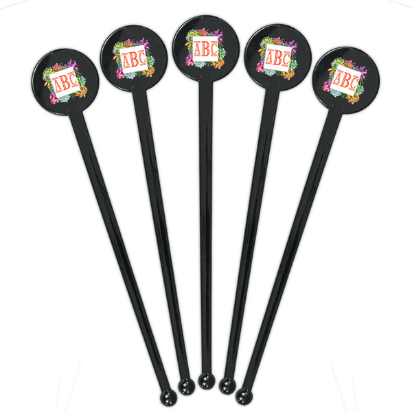 Succulents Black Plastic 7" Stir Stick - Round - Fan View
