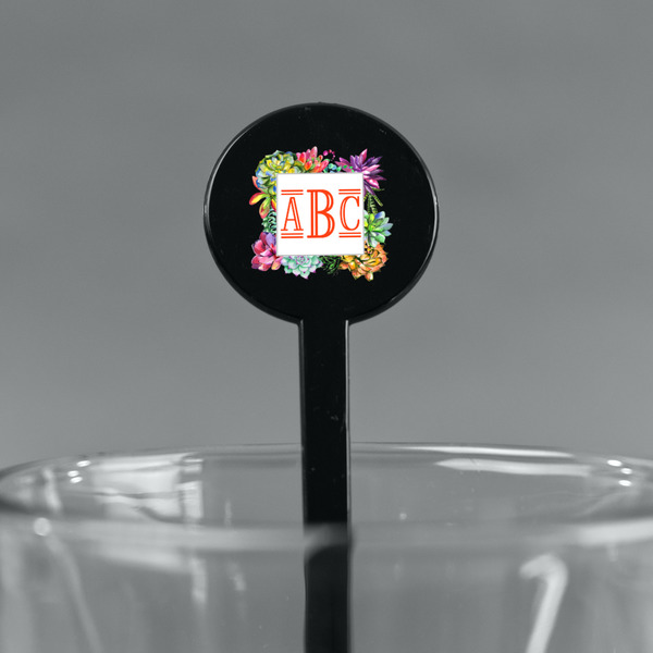 Succulents Black Plastic 7" Stir Stick - Round - Main