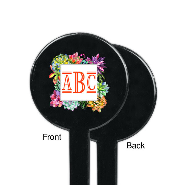 Succulents Black Plastic 7" Stir Stick - Single Sided - Round - Front & Back