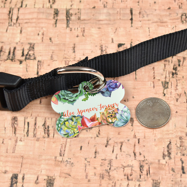 Succulents Bone Shaped Dog ID Tag - Large - In Context