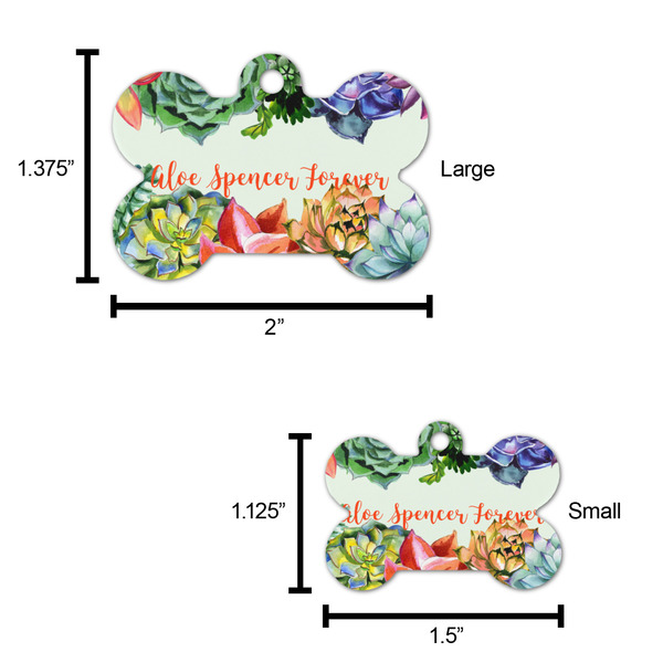 Succulents Bone Shaped Dog ID Tag - Large - Scale