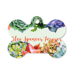 Succulents Bone Shaped Dog ID Tag - Small (Personalized)