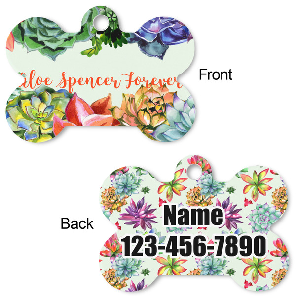 Succulents Bone Shaped Dog Tag - Front & Back