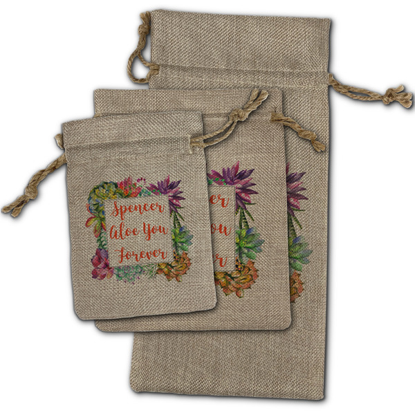 Succulents Burlap Gift Bags - (PARENT MAIN) All Three