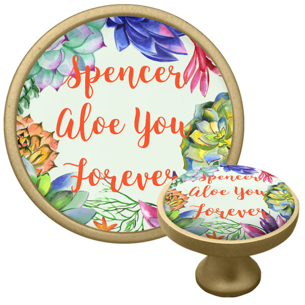 Custom Succulents Cabinet Knob - Gold (Personalized)