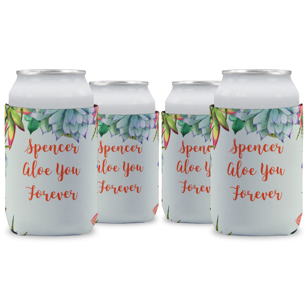Custom Succulents Can Cooler (12 oz) - Set of 4 w/ Name or Text