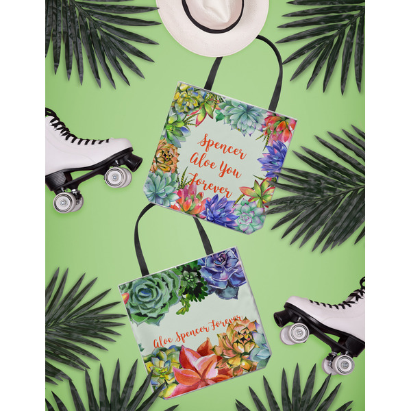 Succulents Canvas Tote Lifestyle Front and Back- 13x13