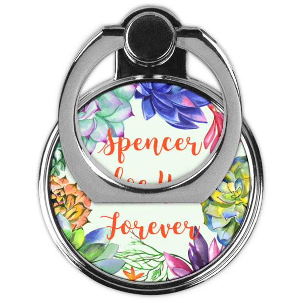 Succulents Cell Phone Ring Stand & Holder - Front (Collapsed)