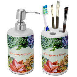 Succulents Ceramic Bathroom Accessories Set (Personalized)