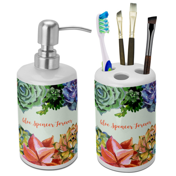 Custom Succulents Ceramic Bathroom Accessories Set (Personalized)