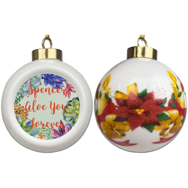 Succulents Ceramic Christmas Ornament - Poinsettias (APPROVAL)