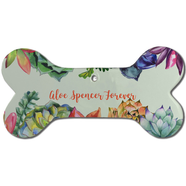 Succulents Ceramic Flat Ornament - Bone Front