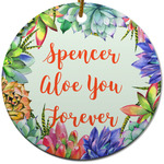 Succulents Round Ceramic Ornament w/ Name or Text