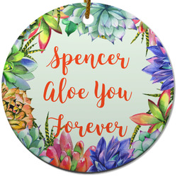 Succulents Round Ceramic Ornament w/ Name or Text