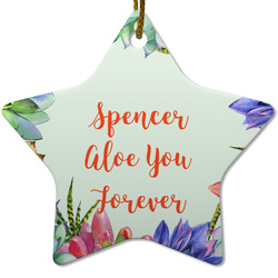 Succulents Star Ceramic Ornament w/ Name or Text
