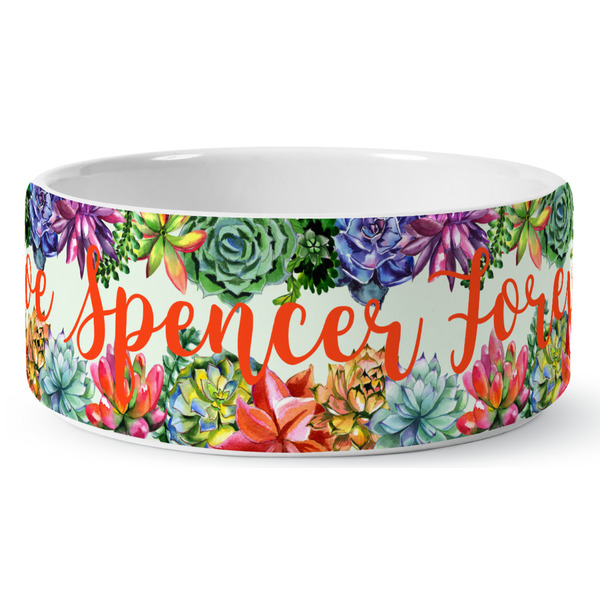 Custom Succulents Ceramic Dog Bowl - Large (Personalized)