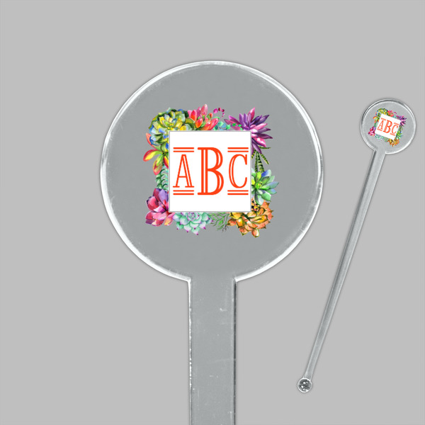 Succulents Clear Plastic 7" Stir Stick - Round - Closeup