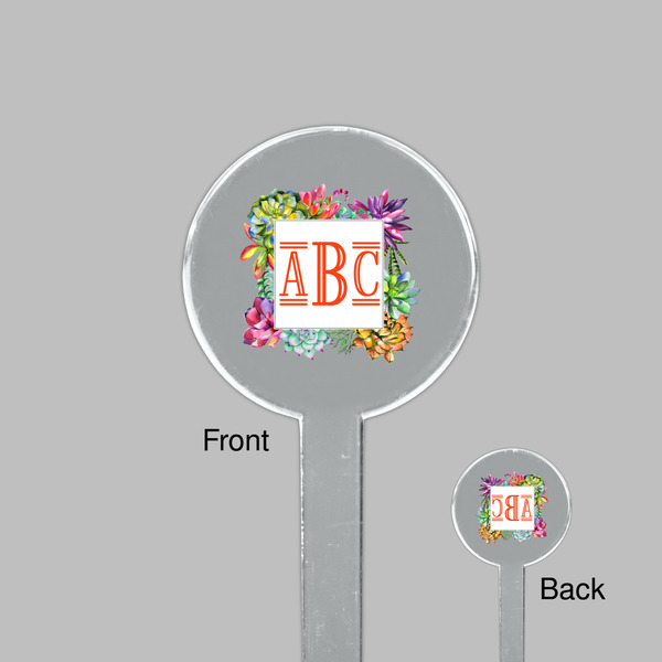 Succulents Clear Plastic 7" Stir Stick - Round - Front & Back