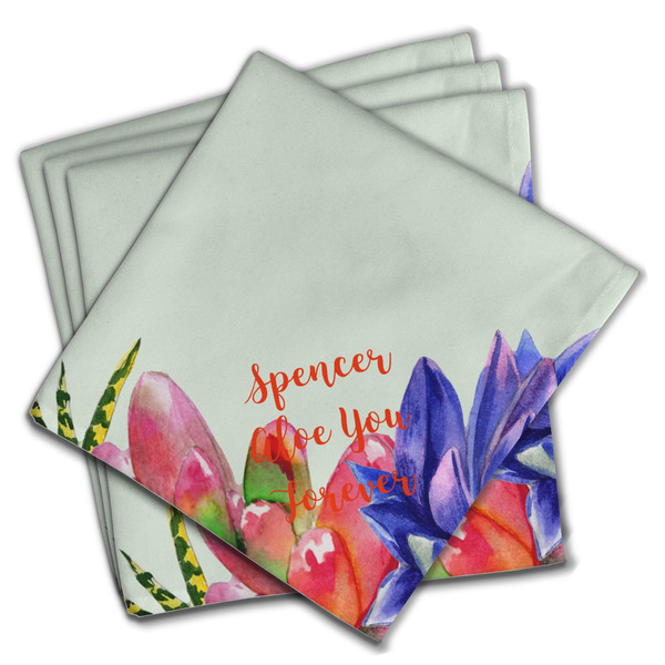 Custom Succulents Cloth Napkins (Set of 4) (Personalized)