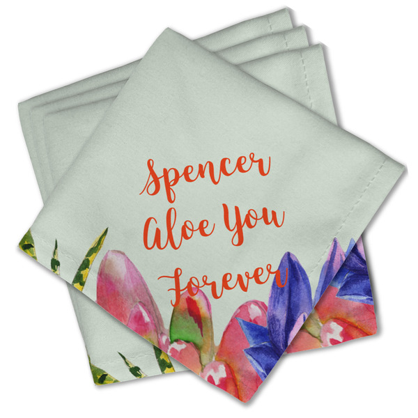 Custom Succulents Cloth Cocktail Napkins - Set of 4 w/ Name or Text