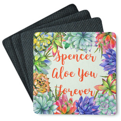 Succulents Square Rubber Backed Coasters - Set of 4 (Personalized)