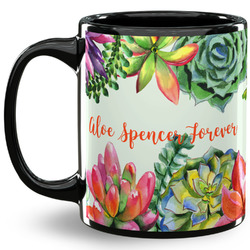 Succulents 11 Oz Coffee Mug - Black (Personalized)