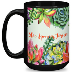 Succulents 15 Oz Coffee Mug - Black (Personalized)