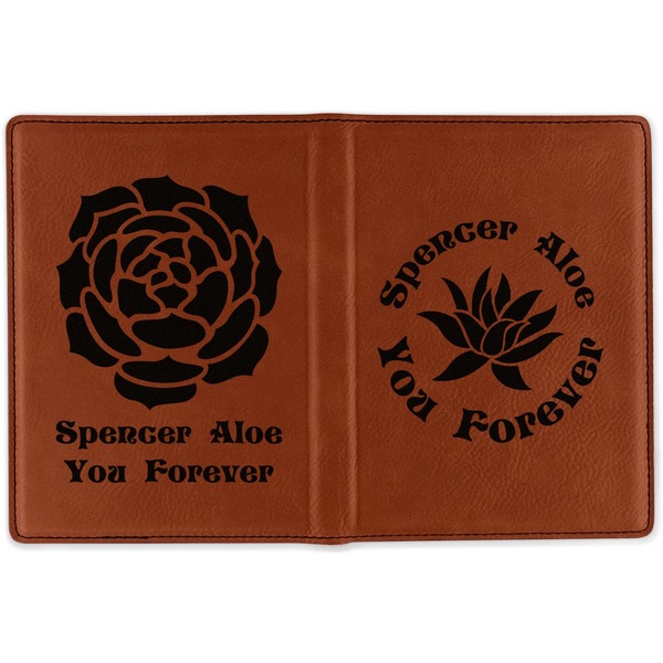 Succulents Cognac Leather Passport Holder Outside Double Sided - Apvl